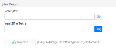 Şifre Değiştirme Ekranı