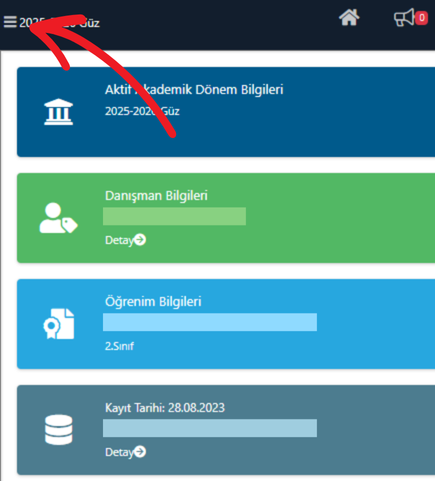 Ders ve Dönem İşlemleri menüsü