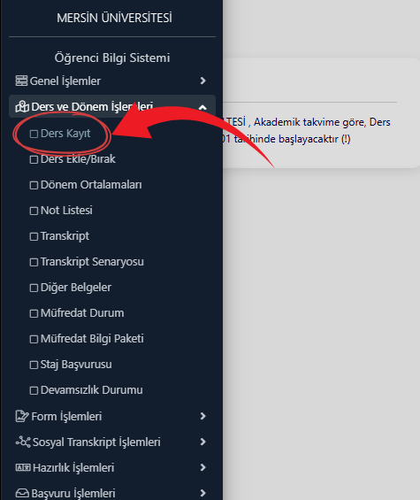 Ders Kayıt seçeneği